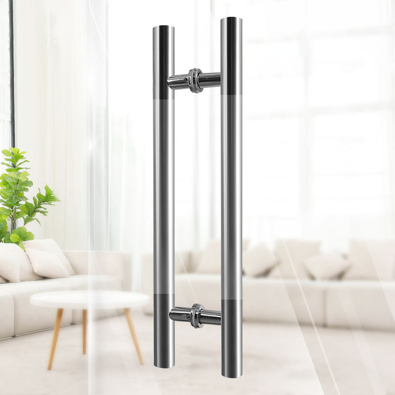 简约不锈钢圆管玻璃门把手 商场亮银色大门拉手 酒店豪华门把手