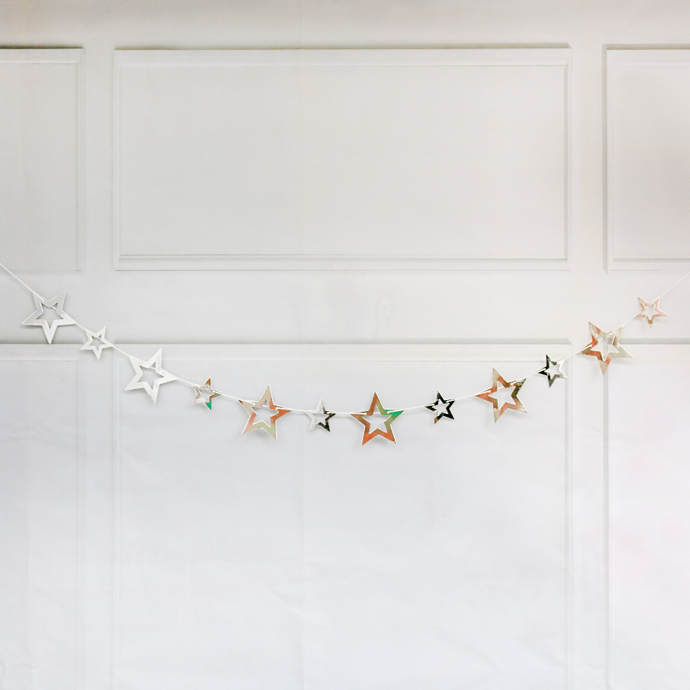 Mirror Hollow Pentagram Paper Garland Hanging Flag Hanging String Wedding Birthday Christmas XINGX Latte Art Hanging Decoration Party Decoration