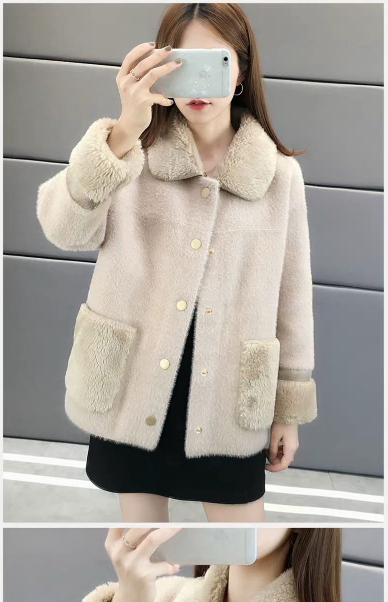 潮流女装 上衣 > 水貂绒外套女短款小个子拼接针织开衫女秋冬韩版宽松