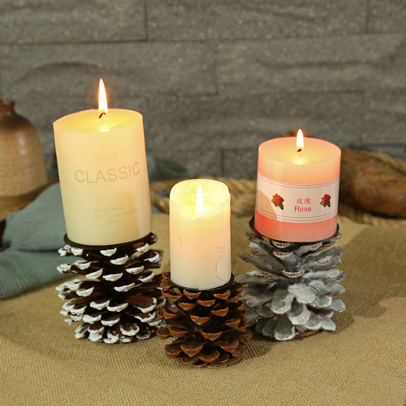 圣诞蜡烛台创意欧式diy手工制作自然松塔烛台圣诞装饰摆件田园艺