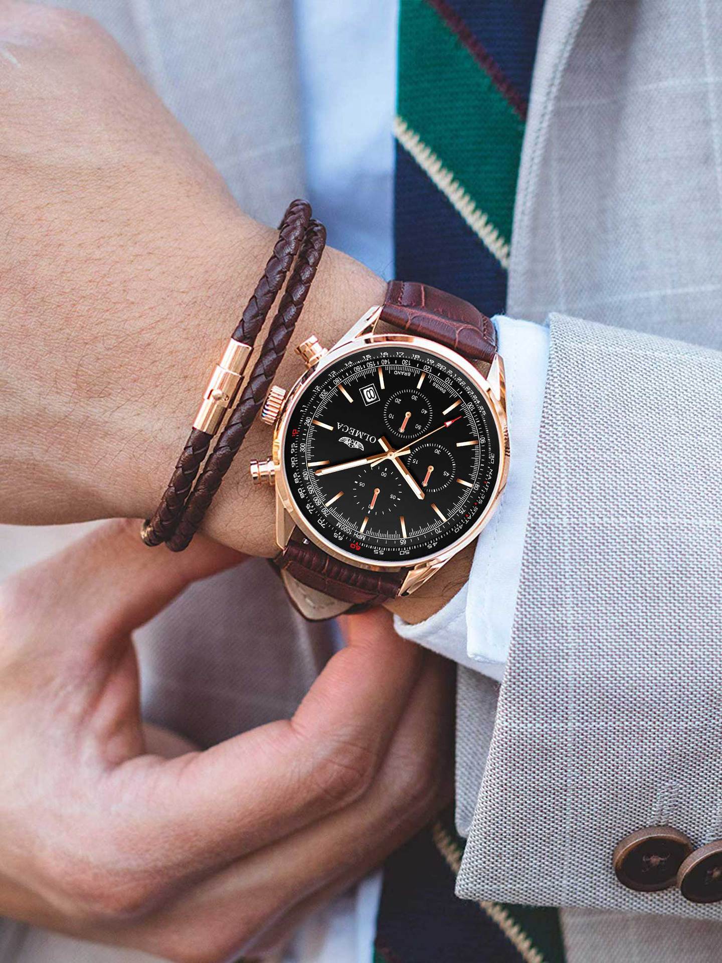 olmeca锗石保健磁疗能量手表多功能运动不锈钢蓝宝石男士手表