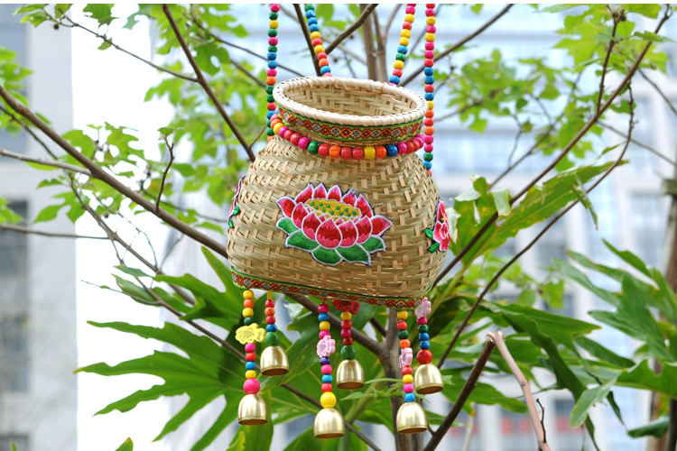 民族风竹编鱼篓装饰手工小背篓插花篓儿童摄影布置舞蹈道具用品