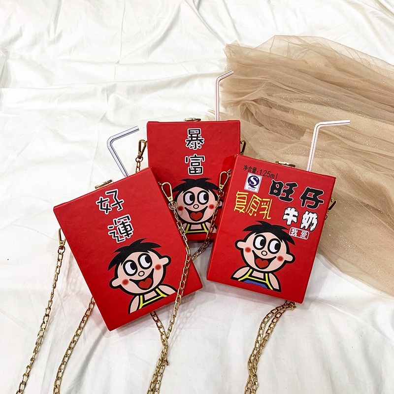 ins超火包旺仔牛奶盒子小包包女2019新款少女可爱链条单肩斜挎包