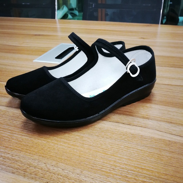 黔城女士一带平绒布鞋聚氨酯底黑色浅口单布鞋宾馆酒店礼仪工作鞋