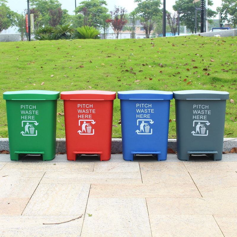 台州塑料垃圾桶 四色分类脚踏废物箱 室内可回收办公室垃圾桶40l