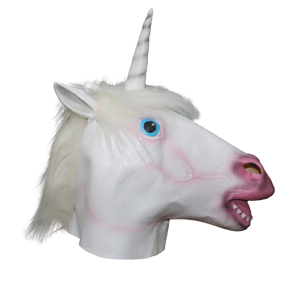 万圣节乳胶面具 独角兽头套 马头面具 仿真动物面具整蛊搞笑面具
