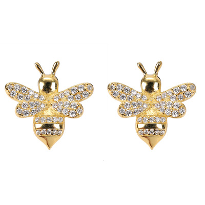 a家pm 纯银蜜蜂对称耳钉 镶晶钻女士耳钉个性简约耳饰迷你耳骨钉