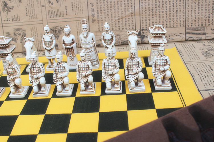 仿古国际象棋大号棋子皮革棋盘西安兵马俑棋子人物造型亲子礼品