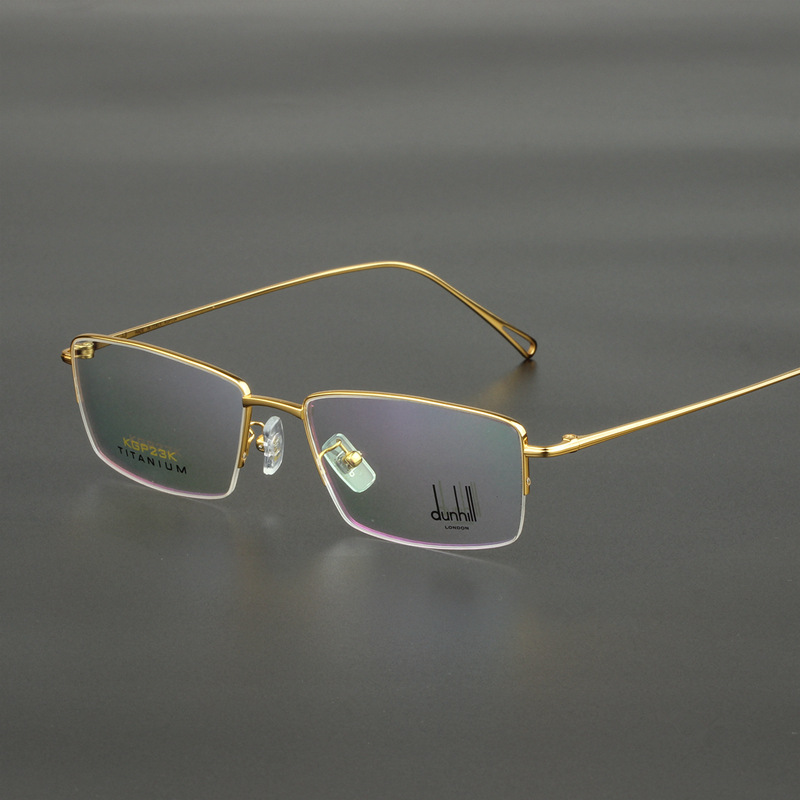 英国大牌金丝眼镜架男款商务大脸眼镜框超轻纯钛半框近视眼镜金色