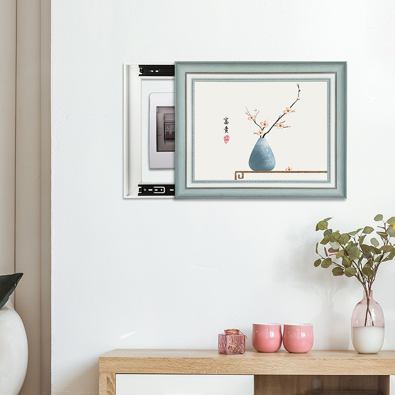 易推拉新中式山水画支撑杆电表箱装饰画遮挡配电箱喷绘翻盖挂画