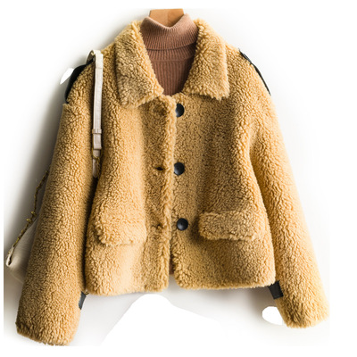 2019新款小个子宽松剪绒外搭小短款颗粒绒毛大衣秋冬翻领外套