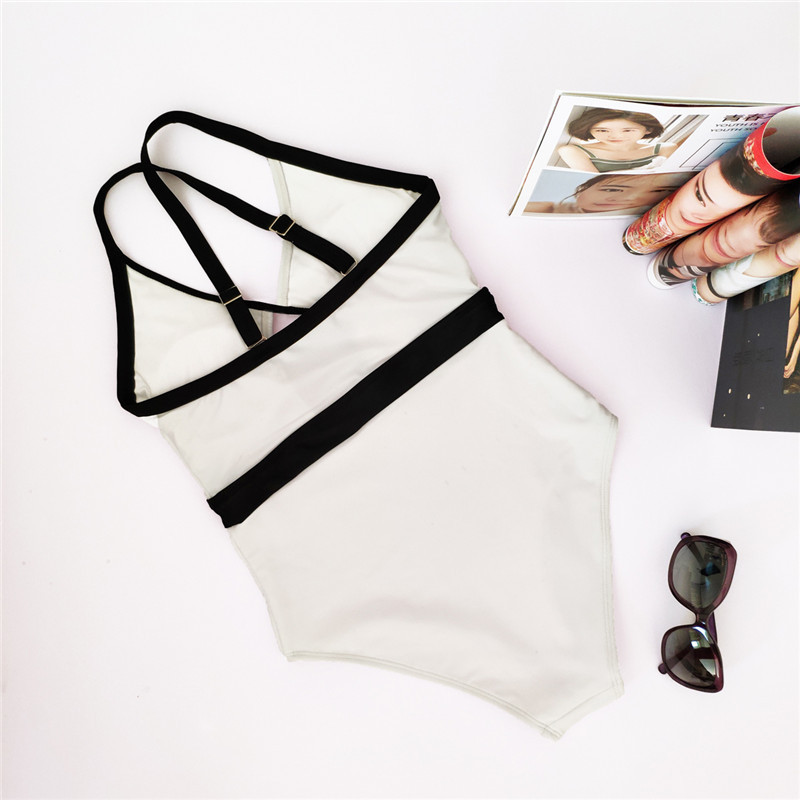 一件代发厂家直销2019新款欧美深v性感白色镂空比基尼泳衣