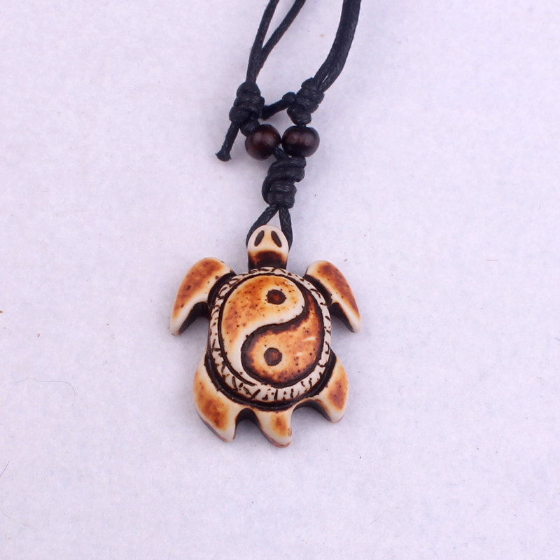 太极八卦乌龟项链仿牦牛骨雕吊坠热销欧美风仿骨个性海龟项坠批发