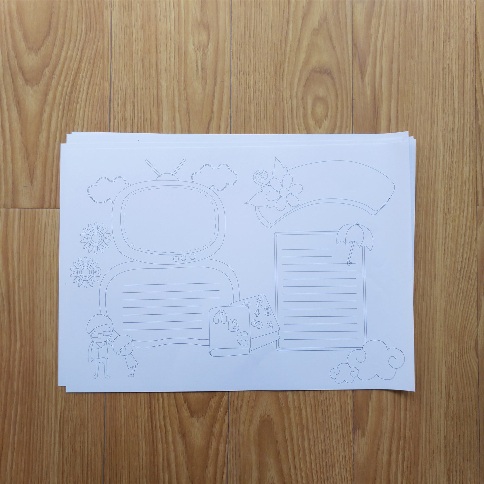 a3校园创意手抄报儿童绘画纸 小学生板报画 手绘线稿一包16张格式