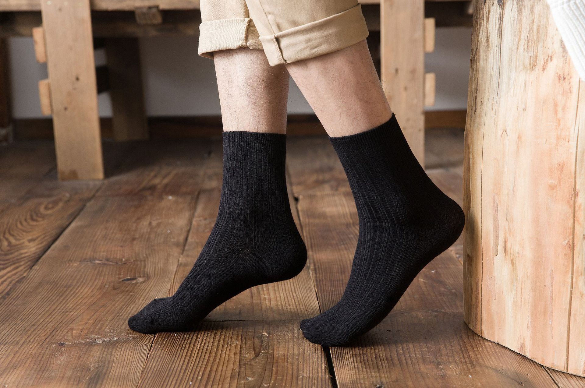 袜子男四季百搭精梳棉绅士袜韩国袜粗线竖条纹双针商务男士中筒袜