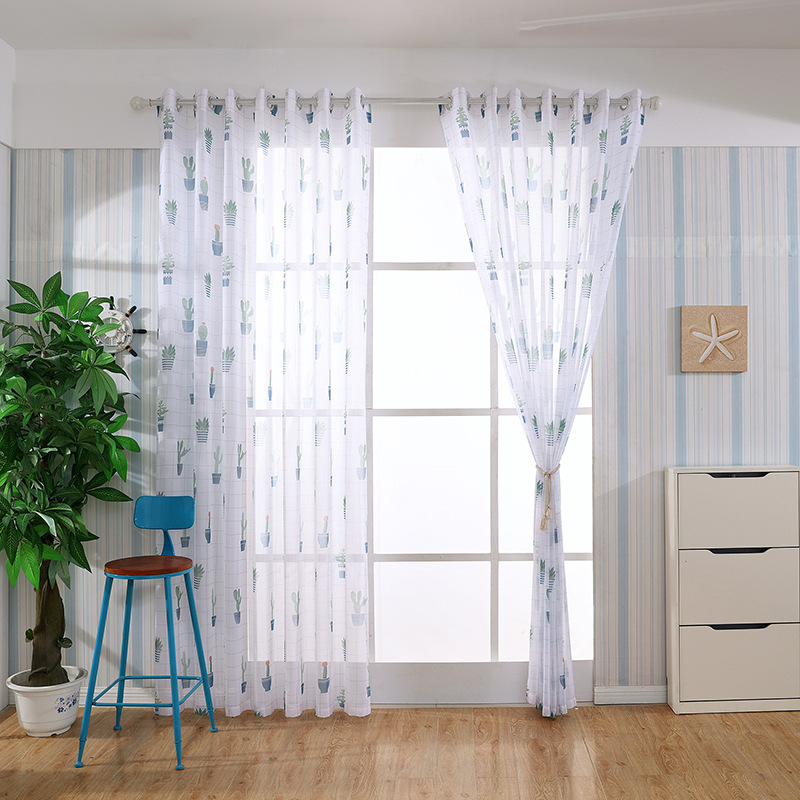 Chiffon Printed Gauze Curtain Living Room Bedroom Chiffon Sunshade Floor Window Mesh Curtains Generation Hair