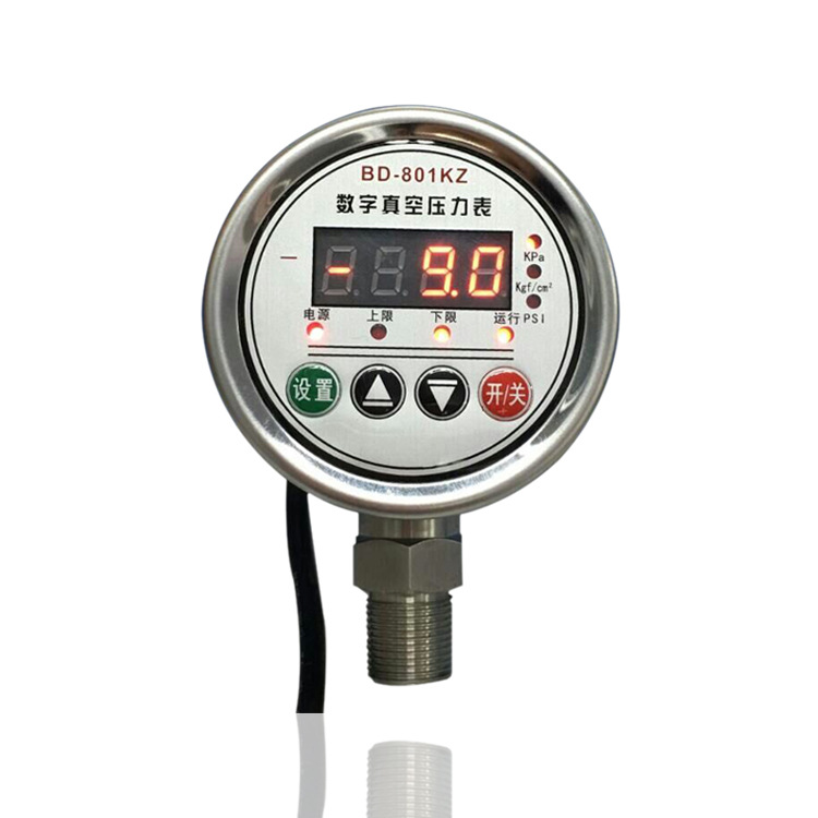 不锈钢数显真空表全钢数字显示负压表bd-801kz -100~0kpa m20*1.