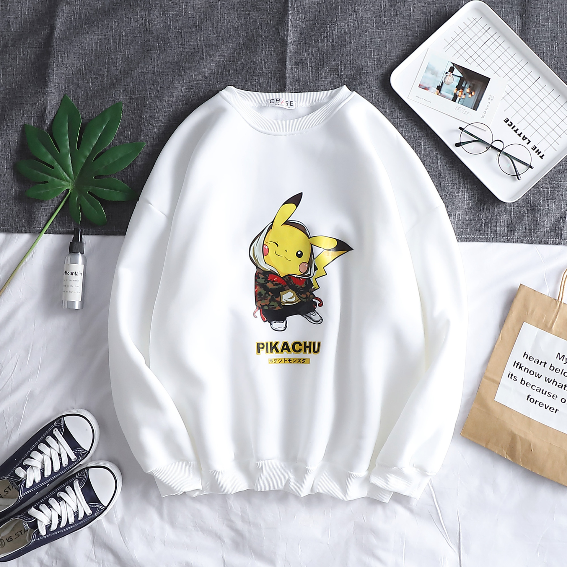 跨境 新款秋季皮卡丘情侣装圆领卫衣男潮ins韩版潮流港风bf外套