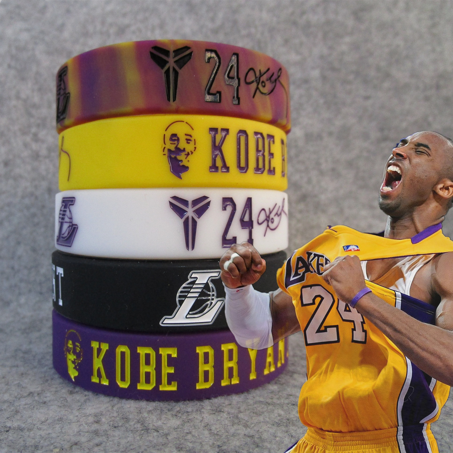 篮球星湖人队24号科比头像宽款混色熔岩运动手环夜光硅胶腕带球迷