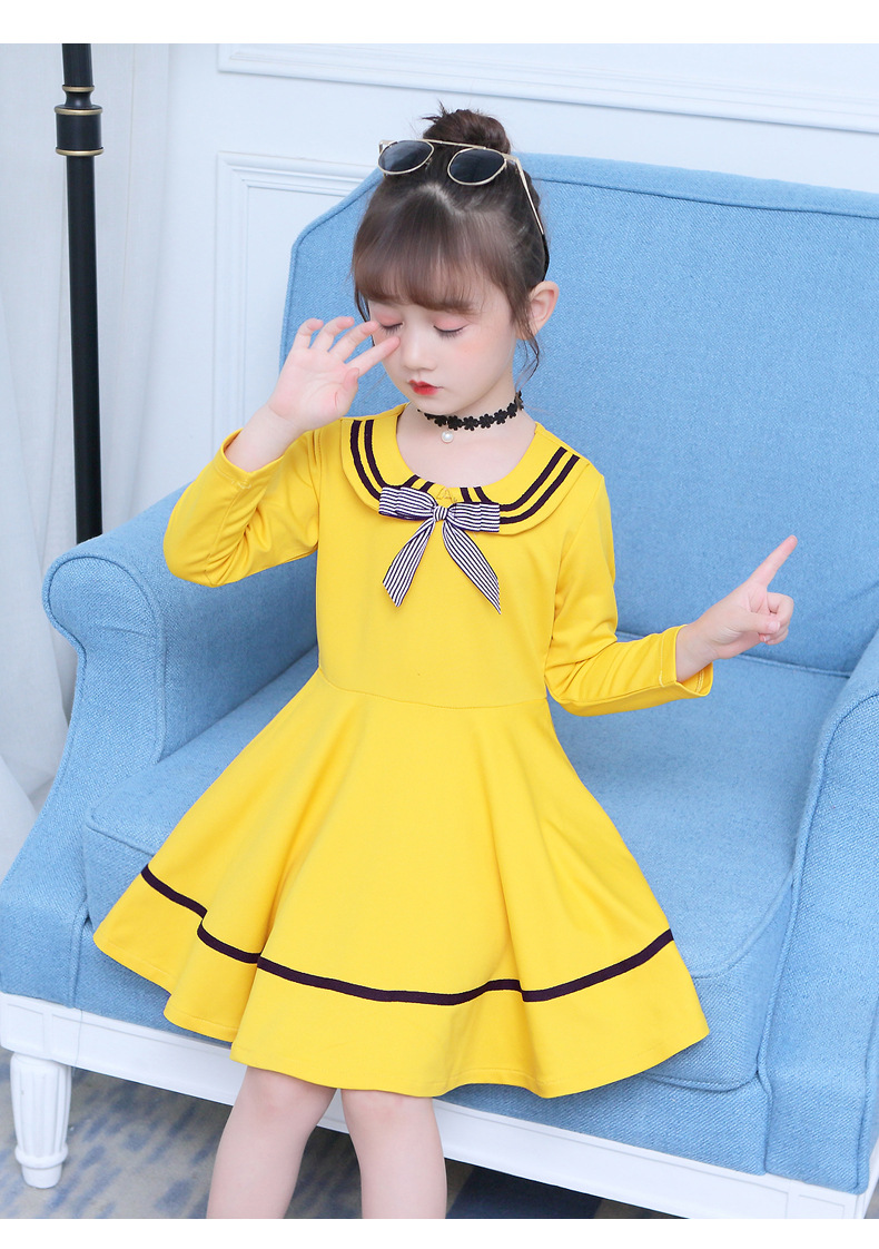 女童长袖海军风连衣裙春秋装2020新款中大儿童洋气学院风公主裙子