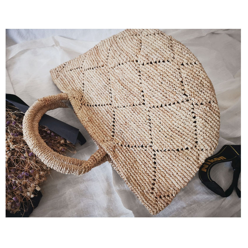 高品质天然拉菲草镂空编织包草编包单肩手提百搭沙滩女度假旅行包