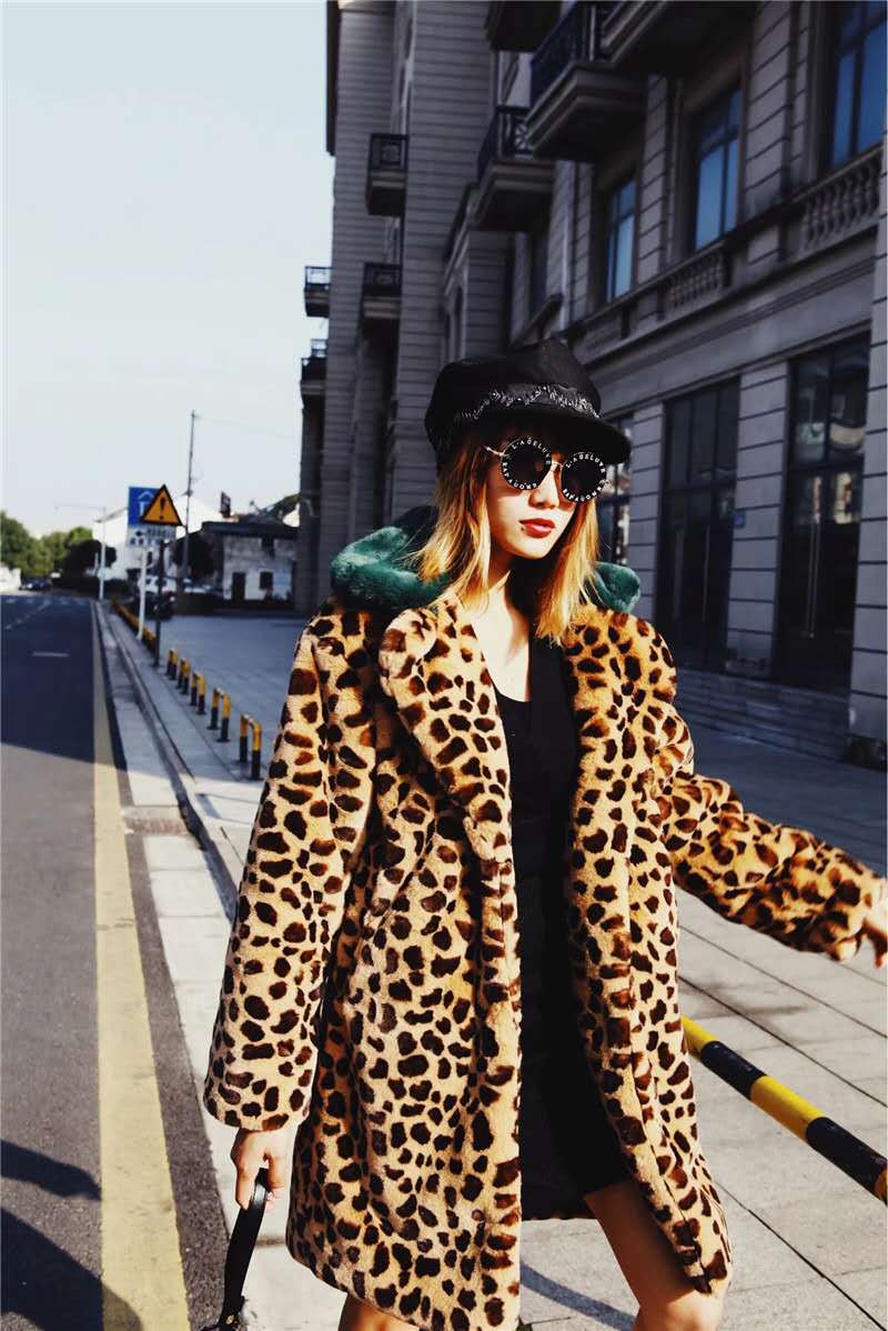 皮草外套豹纹大衣中长款大码仿皮草大衣2020秋冬加厚棉衣大码女装