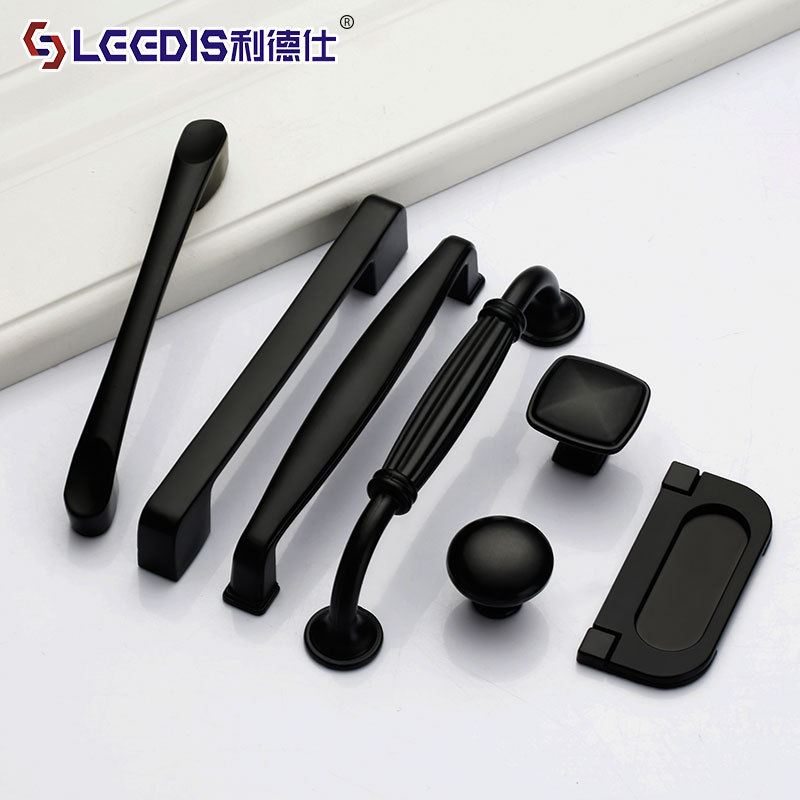 Factory Direct Sales Solid Single Hole Furniture Hardware Accessories Chest of Drawer Door Handle American Black Cabinet Clothes