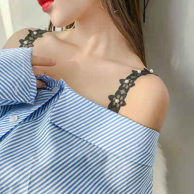 欧根纱肩带珍珠六角花蕾丝肩带内衣肩带防滑神器女露肩美背隐形带