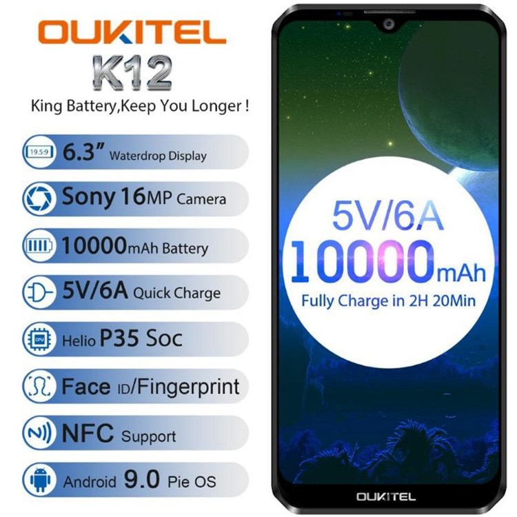 适用欧奇k12 6.3水滴屏10000mah大电池智能手机5v6a