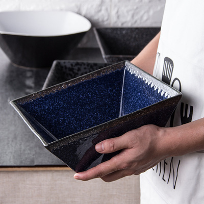 纯黑哑光德化陶瓷方形大碗 创意日韩式正方形碗米饭碗面碗汤碗