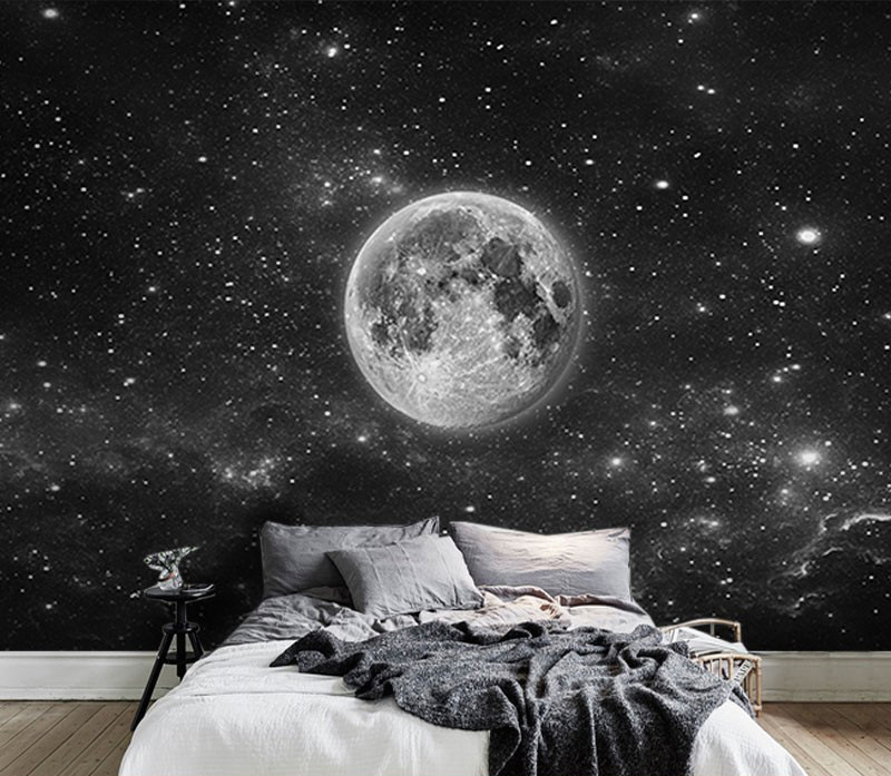 黑色星空背景墙纸ktv天花板墙布3d梦幻卧室北欧银河壁纸无缝壁画