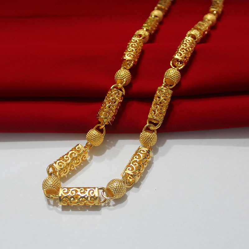 男士沙金项链黄铜镀金饰品沙金24k镂空龙头项链 源头厂家货源批发