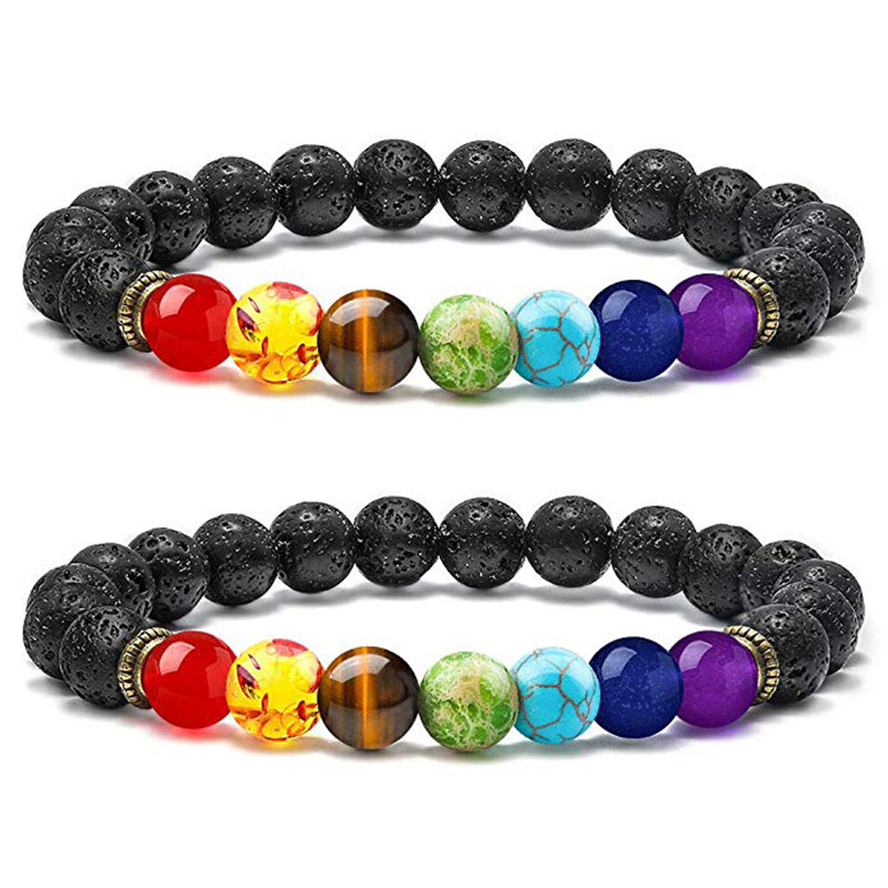 European and American Hot 8mm Volcanic Rock Colorful Natural Stone Beads Bracelet Brace Lace Bracelet Aliexpress Hot Sale