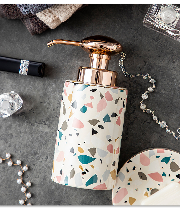 厂家批发 网红花影缤纷卫浴套装四件套北欧陶瓷洗漱套装 酒店浴室