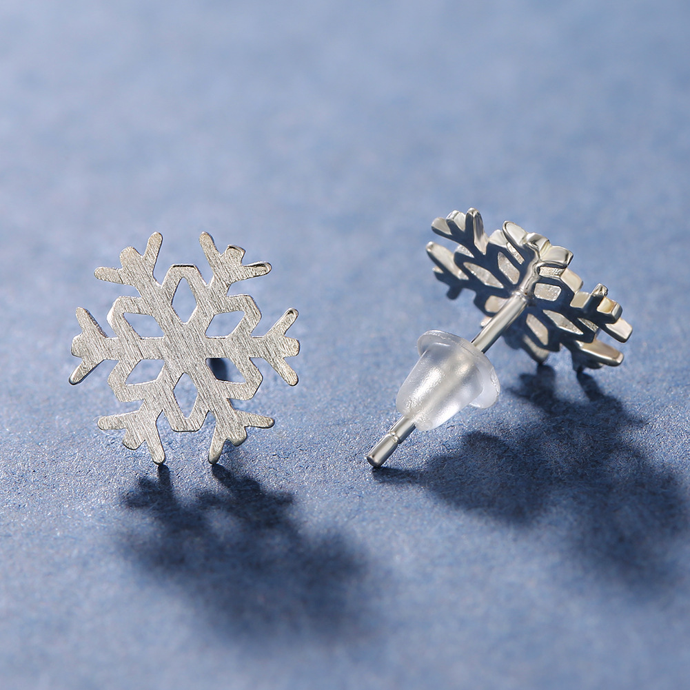 耳环欧美时尚纯银雪花耳钉女简约冷淡风几何个性银色耳饰一件代发