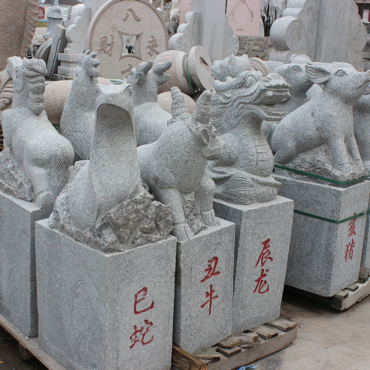 石雕12生肖兽首雕塑 手工雕刻动物石像圆明园十二生肖兽首人身像