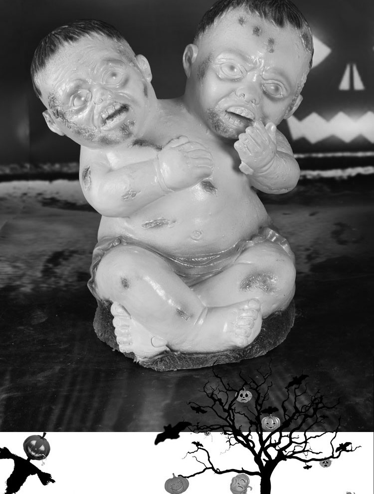 万圣节双头魔鬼娃娃恐怖摆件 婴儿鬼屋装饰血腥人 密室逃脱道具