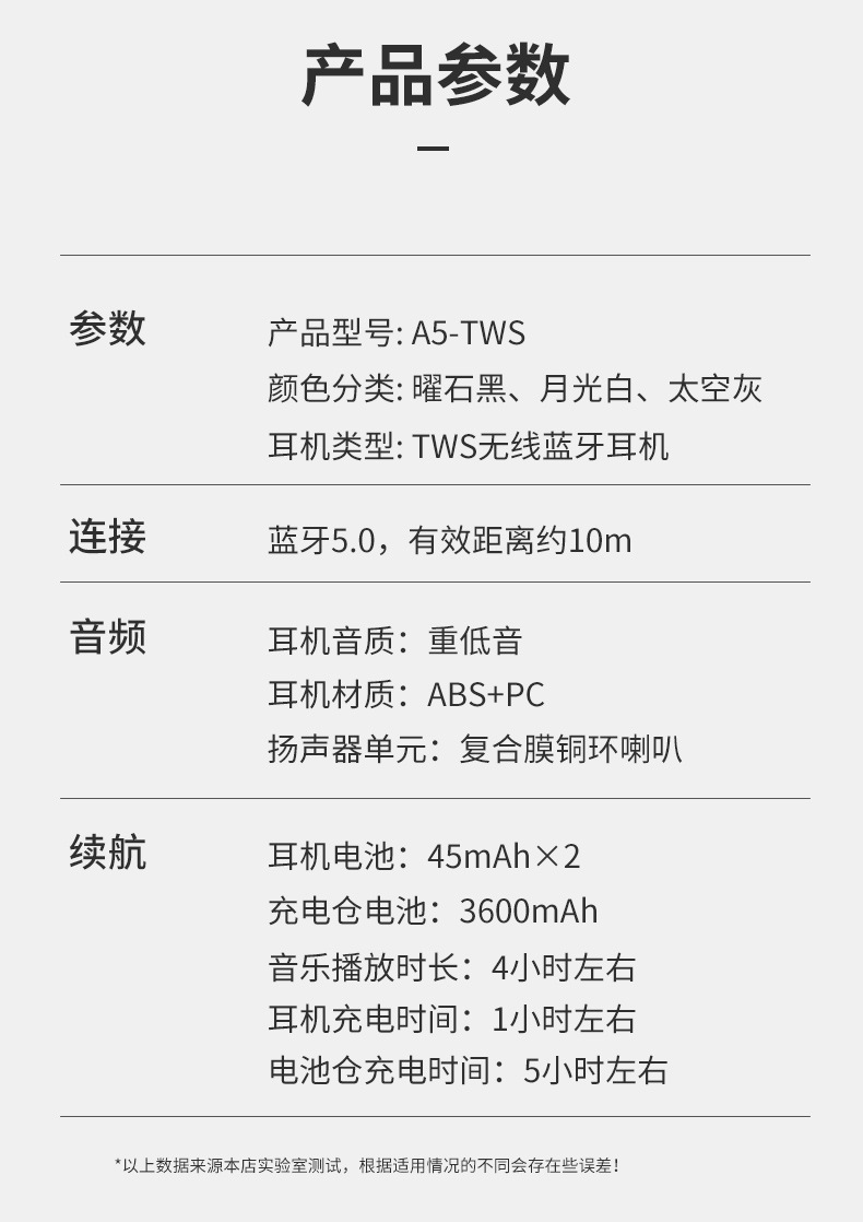 厂家直销蓝牙耳机a5双耳5.0磁吸立体声tws无线耳机移动电源充电宝