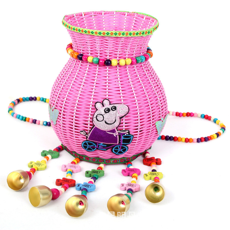 新款彩编拉花彩色出游特色民族风绣花特色小背篓儿童舞台表演配饰