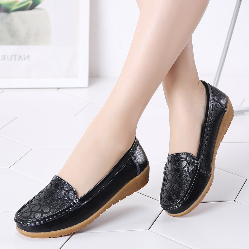 Summer Xiaoyulu Authentic Leather Comfortable Middle-Aged Leather Shoes Flat Pumps Middle-Aged and Elderly Sandals Women's Large Size Women's Shoes Mom Shoes