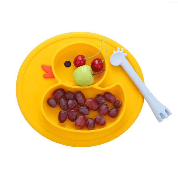 Little Duck Silicone Baby Plate Compartment Children's Dinner Plate Baby's Service Plate Feeding Tableware