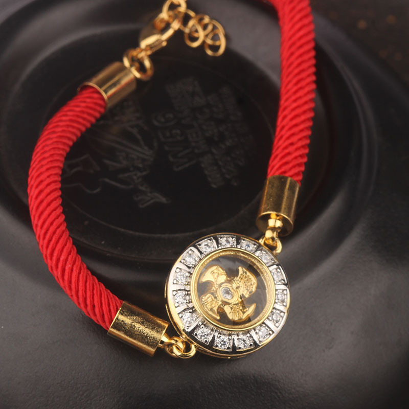 泰国首饰新款黄金电镀镶钻个性时来运转编织红绳手链 手饰品摆摊