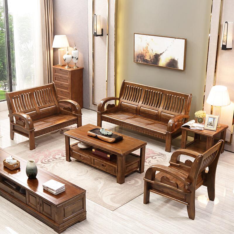 客厅实木沙发组合香樟木仿古实木家具出租房简约小户型中式沙发