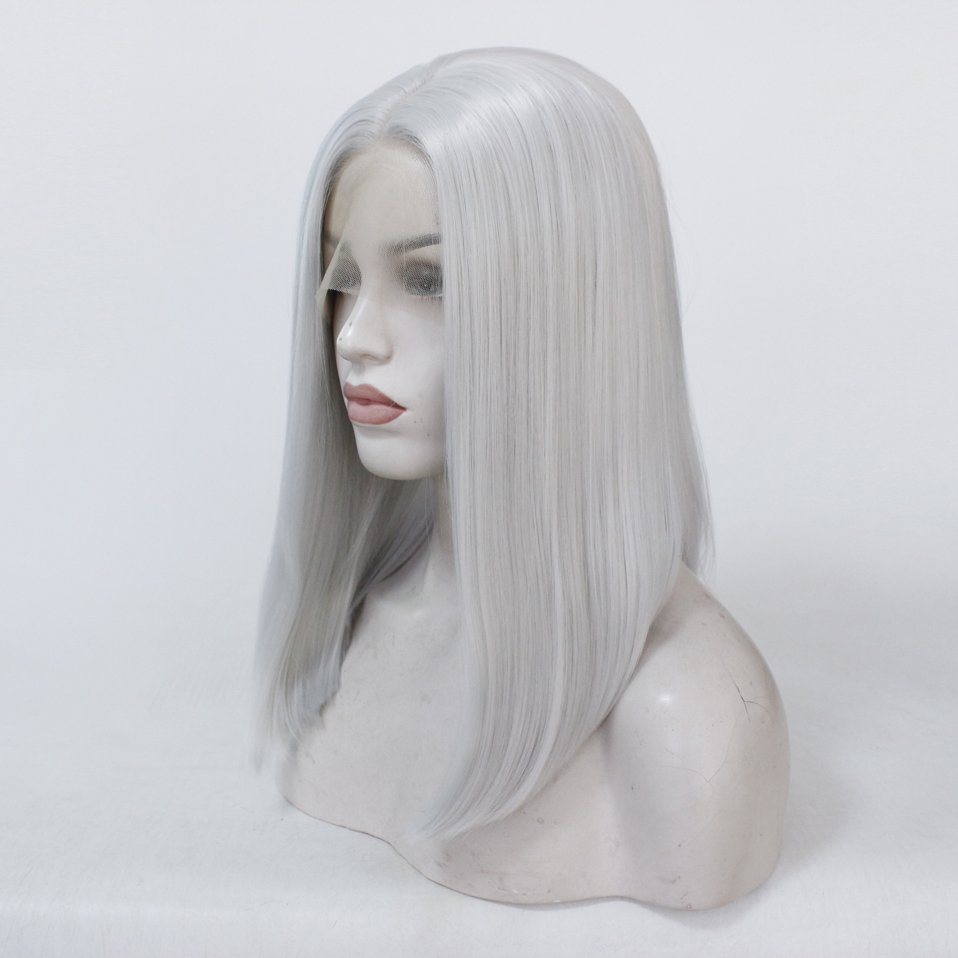 欧洲时尚银色bob假发 cosplay可烫染头套 化纤前蕾丝气质假发