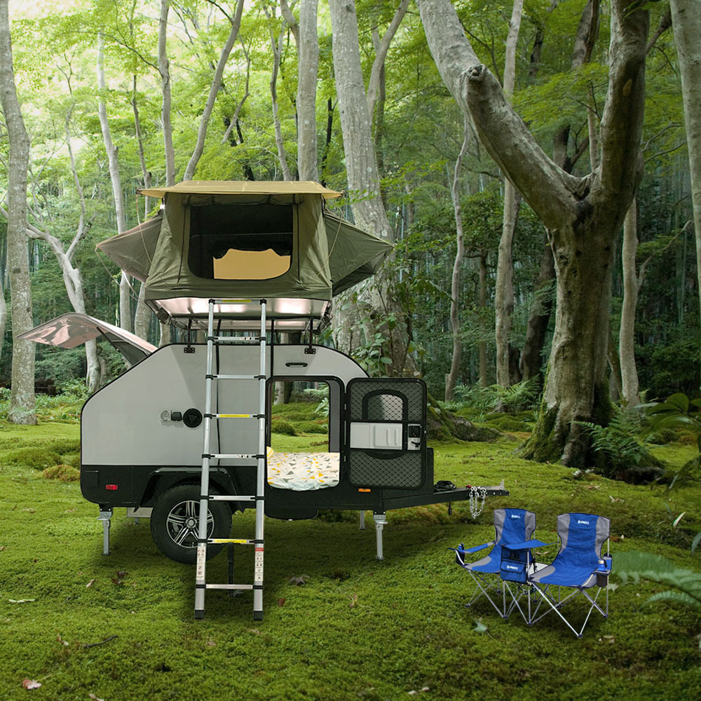 国产厂家直销小型带帐篷家用房车可睡4-5人 野营露营拖挂房车