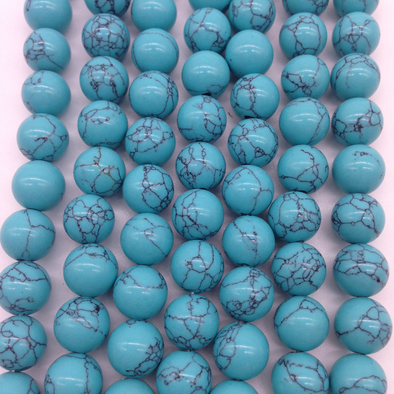 人工合成绿松石 天然石圆珠diy手链饰品配珠 串珠圆珠半成品批发