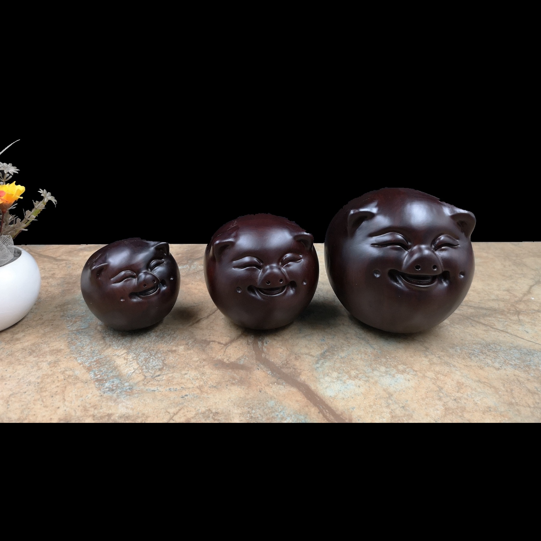 黑檀笑脸猪头 实木幸福猪摆件 木质手把件把玩件动物生肖猪礼品