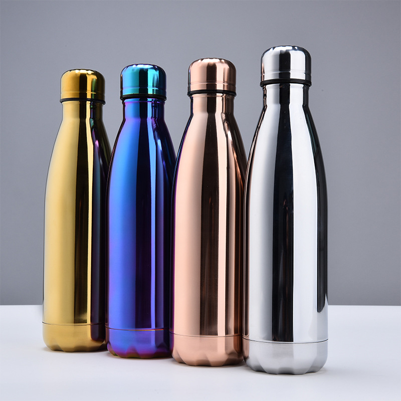 跨境专供运动水壶不锈钢UV电镀渐变304不锈钢创意可乐瓶保温杯