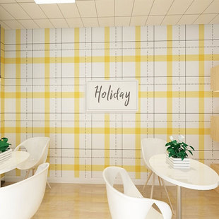 韩国格子壁纸线条暖黄色ins风个性工作室网红拍照背景墙几何墙纸