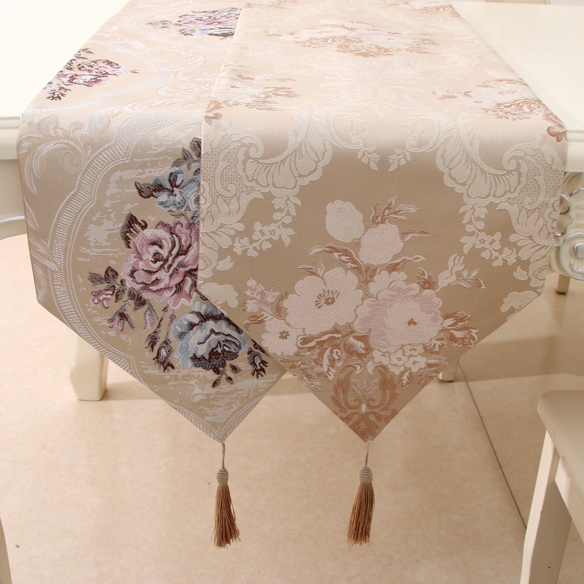 桌旗欧式古典奢华现代色织提花流苏吊穗婚礼餐桌桌旗